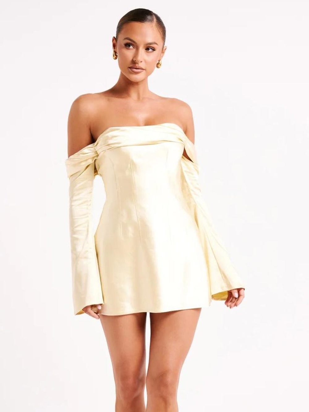 Meshki Giselle Off Shoulder Satin Mini Dress Women’s size S/M (see description)